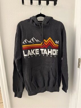 Source Unknown Charcoal Lake Tahoe Graphic Hoodie with Yellow & Red Accents